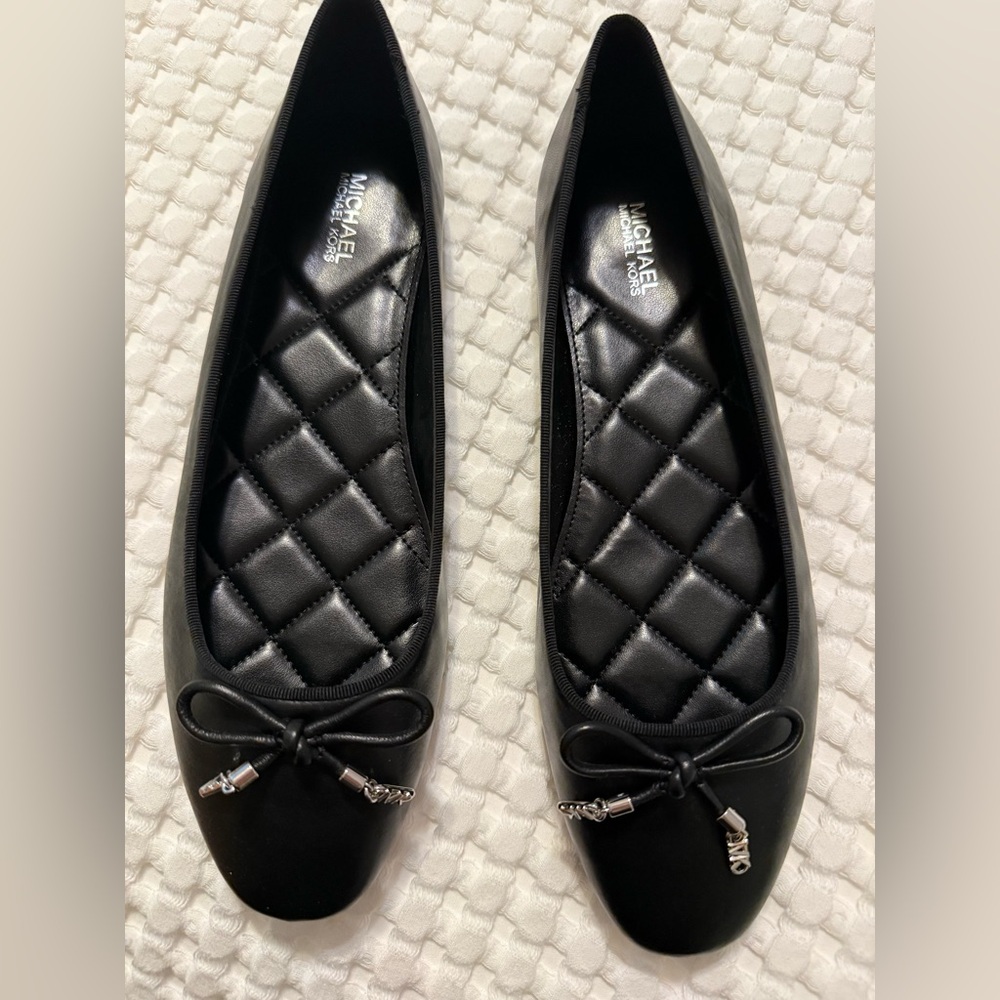 Michael Kors Black Quilted Flats with Bow